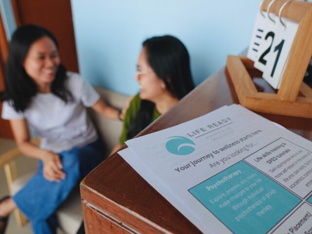 Flyer for Life Ready Psychological Services with two people talking in the background